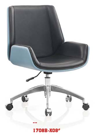 Two-tone faux leather upholstered mid-back swivel office chair with chrome base