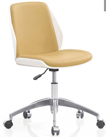 Armless Height-Adjustable Upholstered Swivel Office Chair with White Plastic Back Shell and Chrome Five-Star Base