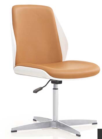 Modern Armless Swivel Office Chair with Molded Tan Upholstery