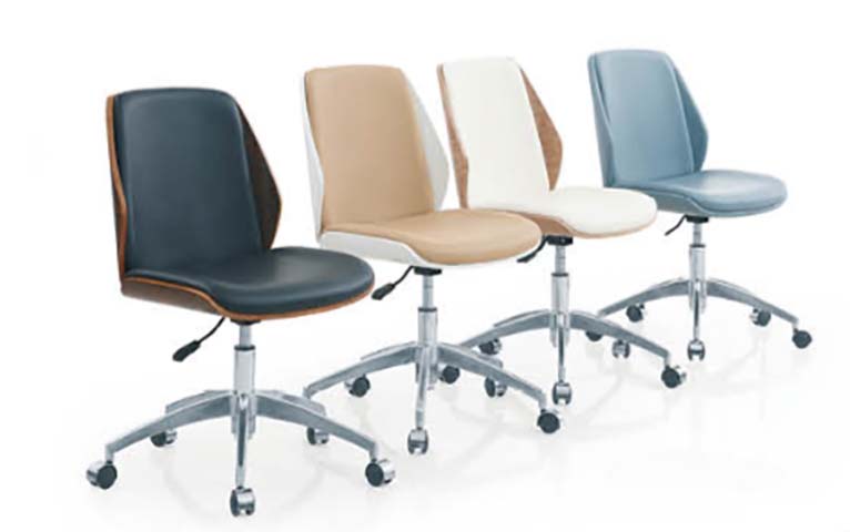 Mid-Century Style Swivel Upholstered Office Task Chair with Bentwood Shell