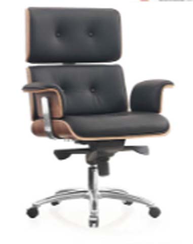 Button-Tufted Walnut Veneer Faux Leather Executive Office Chair