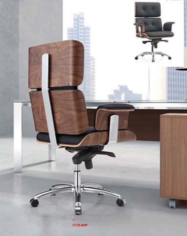 Walnut Veneer Split Back High Back Executive Office Chair with Padded Armrests and Chrome Base