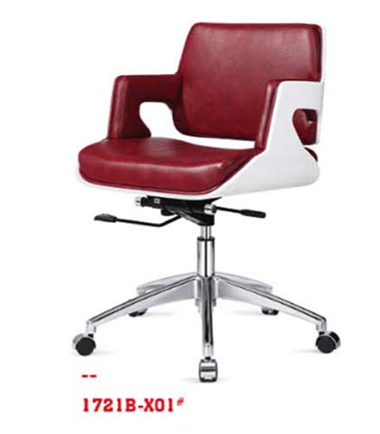 Mid-Back Swivel Conference Office Chair with White Shell and Burgundy Upholstery