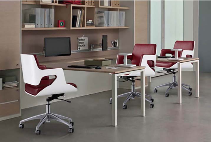 Modern Executive Swivel Office Chair with White Shell and Burgundy Upholstery