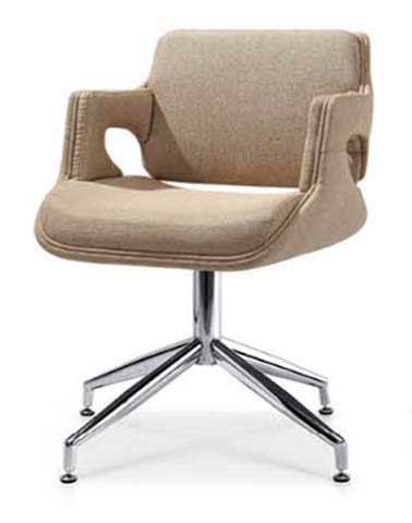 Beige Upholstered Swivel Conference Armchair with Polished Aluminum 4-Star Base