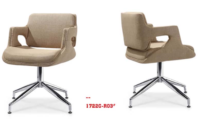 Beige Upholstered Swivel Conference Chair with Fixed Chrome Four-Star Base