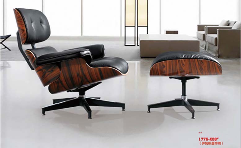 Eames-style Leather Lounge Chair and Ottoman Set