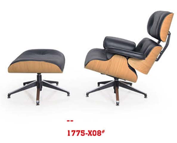Eames-style Molded Plywood Lounge Chair with Matching Ottoman, Two-tone Upholstery