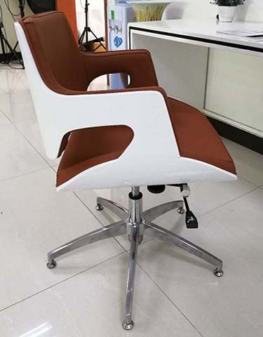 Modern Height-Adjustable Swivel Executive Office Chair with White Gloss Shell and Brown Upholstery