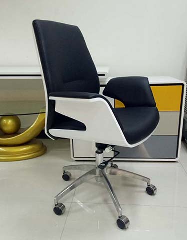 Modern High-Back Executive Office Chair with White Molded Shell and Black Upholstery