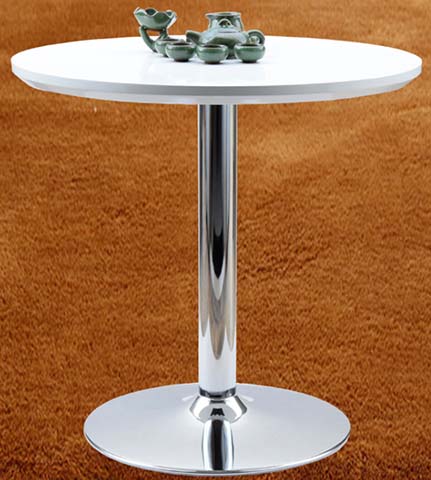 Round White Gloss Side Table with Chrome Pedestal Base