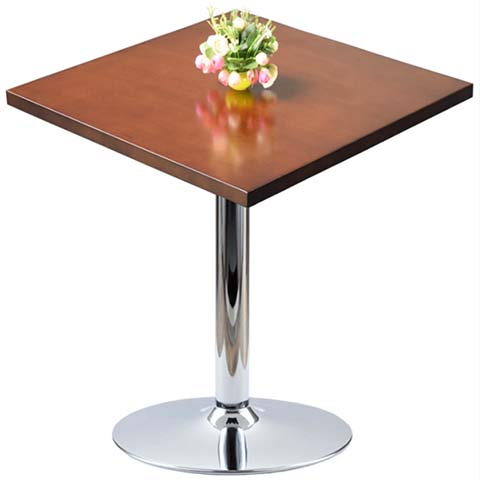 Square Walnut Veneer Top Chrome Pedestal Bistro Dining Table