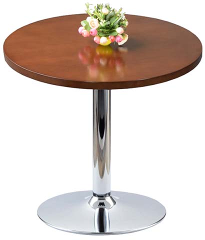 Round Wooden Top Chrome Base Casual Dining Table