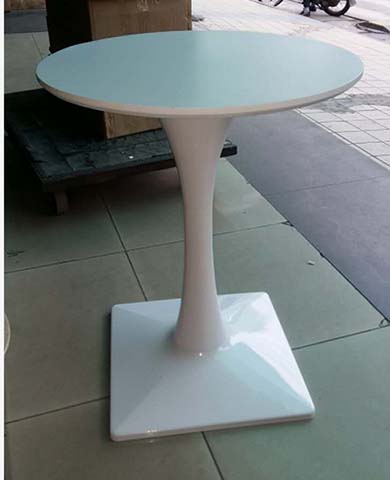 Round Light Blue Top Tulip Pedestal Side Table with Square White Base