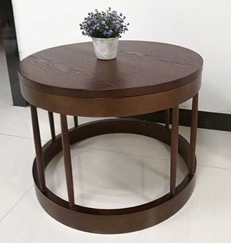Round Walnut-Finish Two-Tier Coffee Table