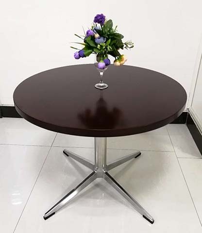 Dark Walnut Finish Round Metal Base Side Table