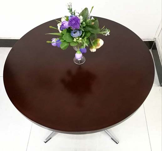 Dark Brown Round Coffee Table with Chrome Cross Base