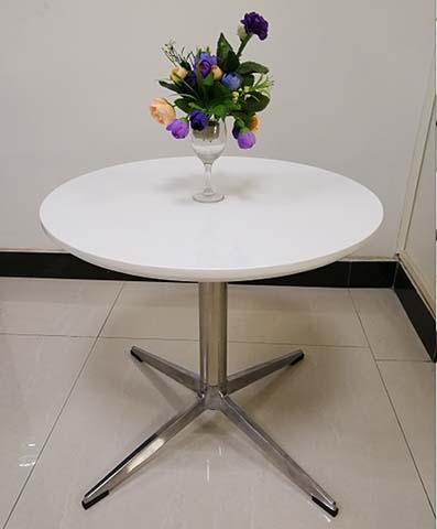 White Round Pedestal Dining Table with Polished Chrome 4-Star Base