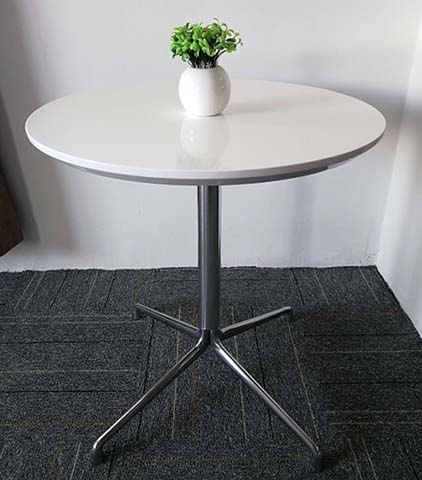 White Round Conference/Dining Table with 4-Star Black Metal Base