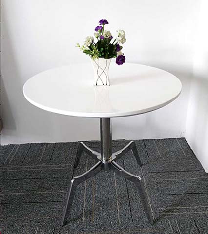 Round White Gloss Dining/Meeting Table with Polished Chrome Star Base