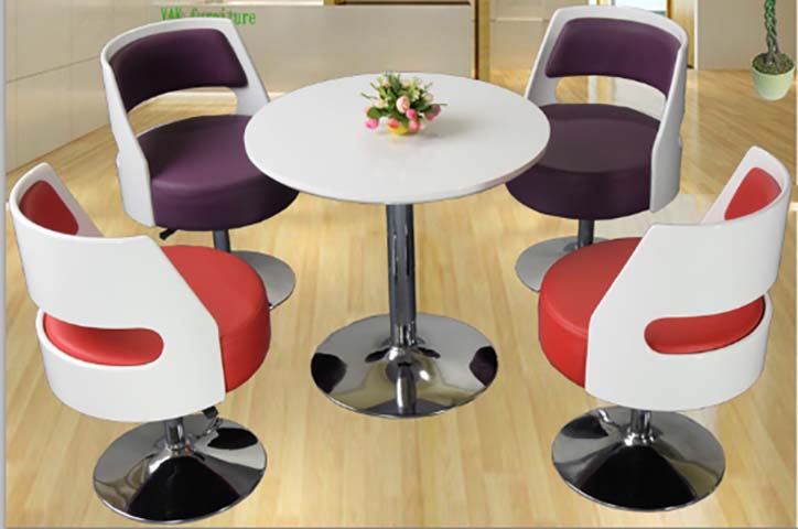 4-Seat Round Discussion Table Set with Swivel Height-Adjustable Upholstered Chairs
