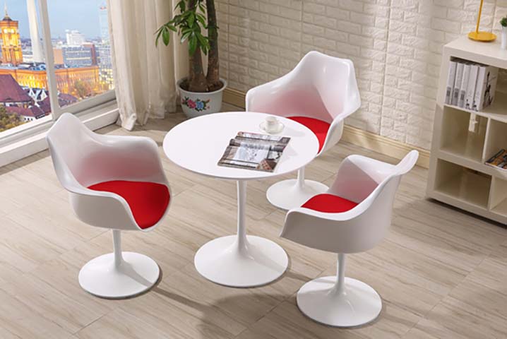 4-Piece Tulip Style Round Bistro Dining Set with 3 Upholstered Swivel Armchairs