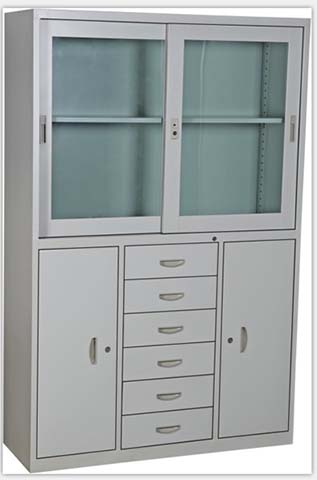 Stainless Steel Sliding Glass Door Multi-Drawer Storage Cabinet