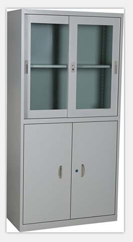 Stainless Steel 4-Door Medical Storage Cabinet with Upper Glass Doors