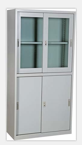 Stainless Steel Medical Storage Cabinet with Upper Glass Sliding Doors and Lower Solid Sliding Doors