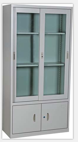 Stainless Steel Glass-Door Storage Cabinet with Lower Locked Compartment