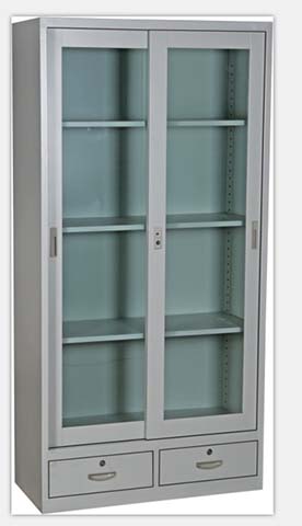 Stainless Steel 2-Glass Door 2-Drawer Tall Medical Storage Cabinet