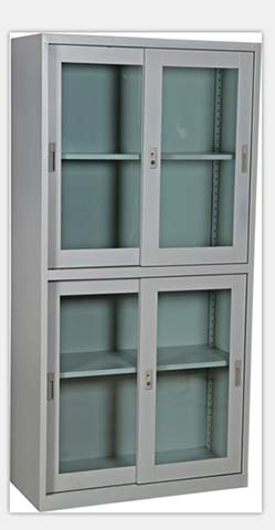 Stainless Steel Full-Height Four Glass Door Storage Cabinet