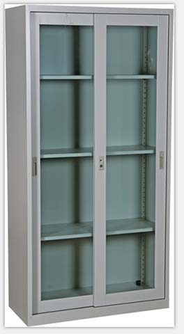 2-Door Tempered Glass Front Steel Storage Cabinet With Adjustable Interior Shelves