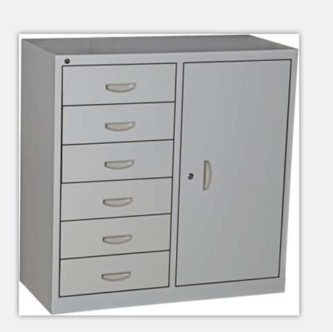 Light Gray Steel 6-Drawer 1-Door Lockable Office Storage Cabinet