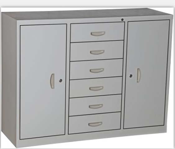 Light Gray Steel 2-Door 6-Drawer Office Storage Cabinet