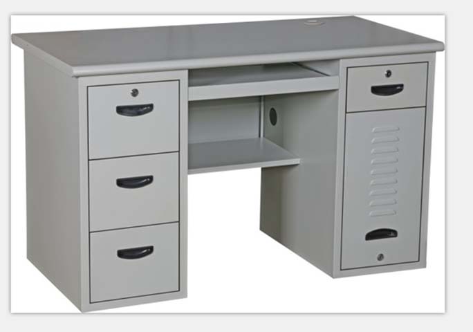 Double Pedestal All-Steel Lockable Office Desk with Keyboard Tray and Cable Management