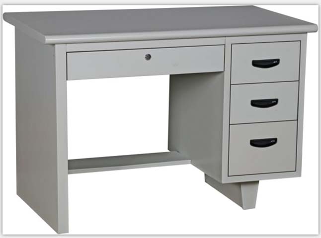 Grey Steel Single-Pedestal Office Desk with 4 Drawers