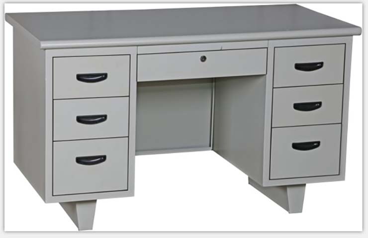 All-Steel Double-Pedestal Office Desk with Central Locking Drawer
