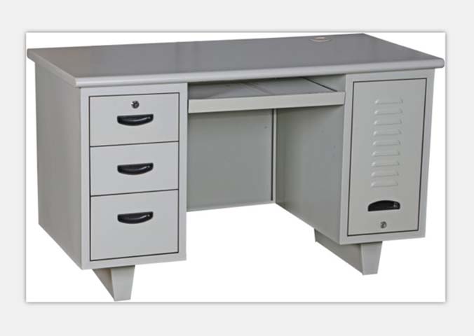 Double Pedestal All-Steel Office Desk with Keyboard Tray and Lockable Storage