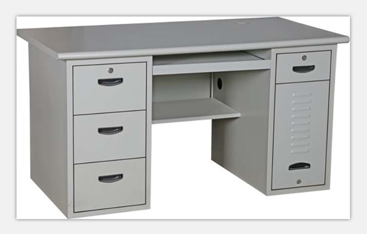 All-Steel Double-Pedestal Office Desk with Keyboard Tray, Drawers and Locking Cabinet