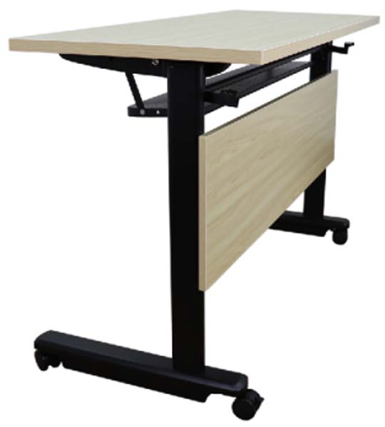 Mobile Foldable Flip-Top Training Table with Casters, Light Oak Finish