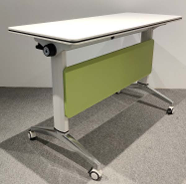 Mobile Flip-Top Training Table with Green Modesty Panel and Locking Casters