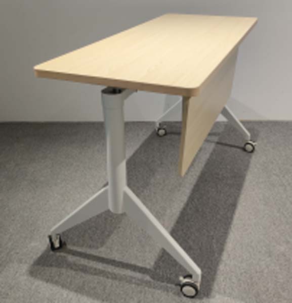 Light Wood Flip-Top Mobile Training Table with White T-Base and Locking Casters