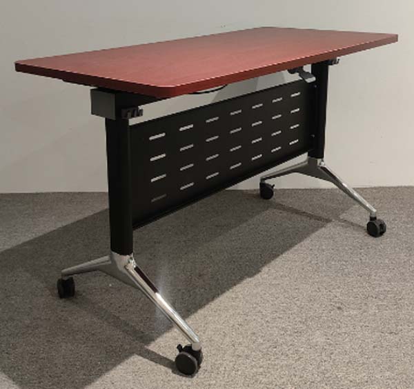 Red Laminate Top Flip-Top Mobile Nesting Training Table with Perforated Modesty Panel