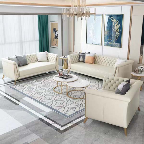 Cream Tufted Light Luxury Living Room Sofa Set (3+3+1 Configuration)