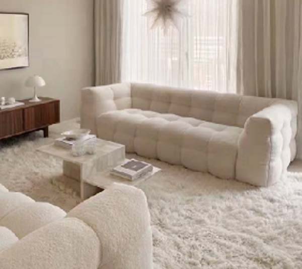 Contemporary Tufted Cream Boucle Modular Sofa