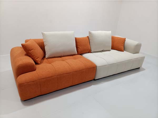 Two-Tone Terracotta Orange and Off-White Low-Profile Plinth Base Modular Sectional Sofa