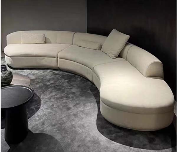Cream Plush Upholstered Curved Modular Sectional Sofa with Right Chaise