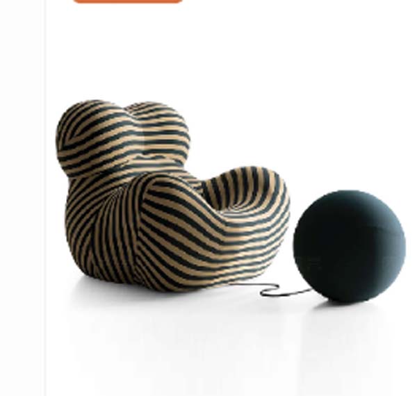 Organic Sculptural Upholstered Lounge Armchair with Attached Spherical Ottoman