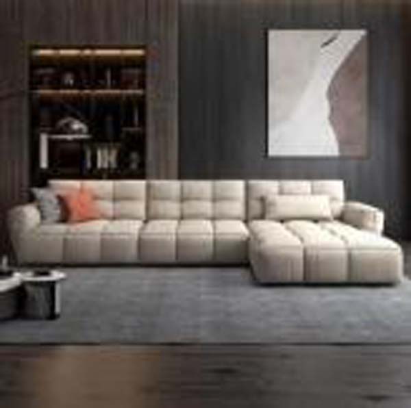 Cream Grid-Quilted Right-Chaise L-Shaped Sectional Sofa